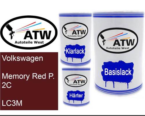 Volkswagen, Memory Red P. 2C, LC3M: 500ml Lackdose + 500ml Klarlack + 250ml Härter - Set, von ATW Autoteile West.